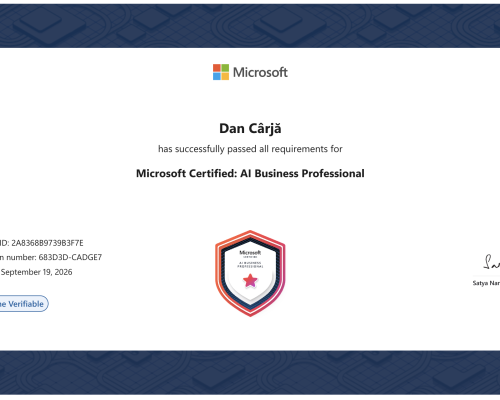 Am luat AB-730: Microsoft Certified: AI Business Professional. Fără AI la examen 😄